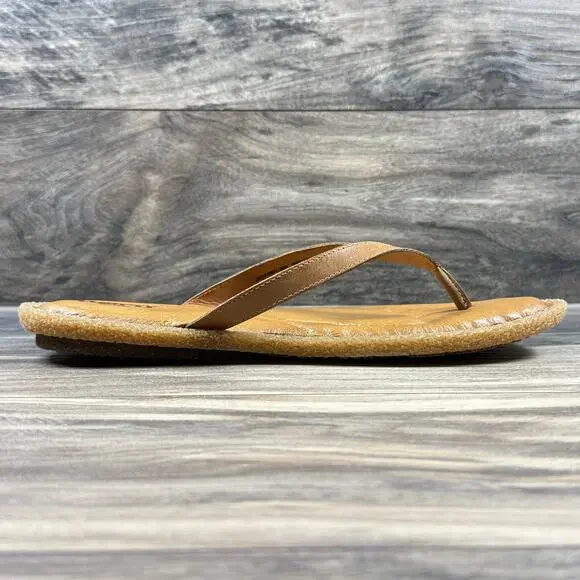 NIB Born Basic Maite 10M Tan Leather Flip Flops Comfort Flat Thong Sandals